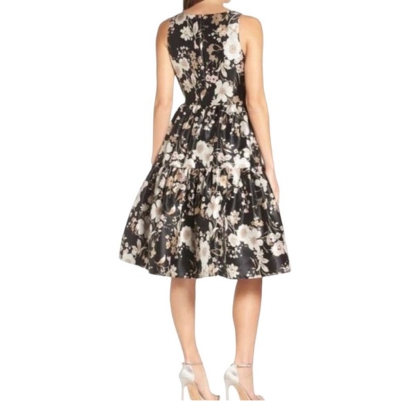 ELIZA J Floral Jacquard Fit Flare Sleeveless Black White Dress 8 - Picture 2 of 12